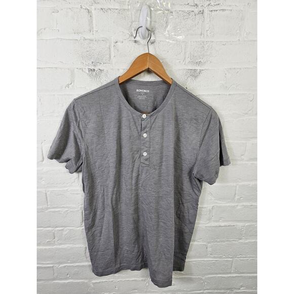Bonobos Women's Slim Fit Henley Neck T-Shirt Short Sleeve Gray Size Small - Picture 1 of 4